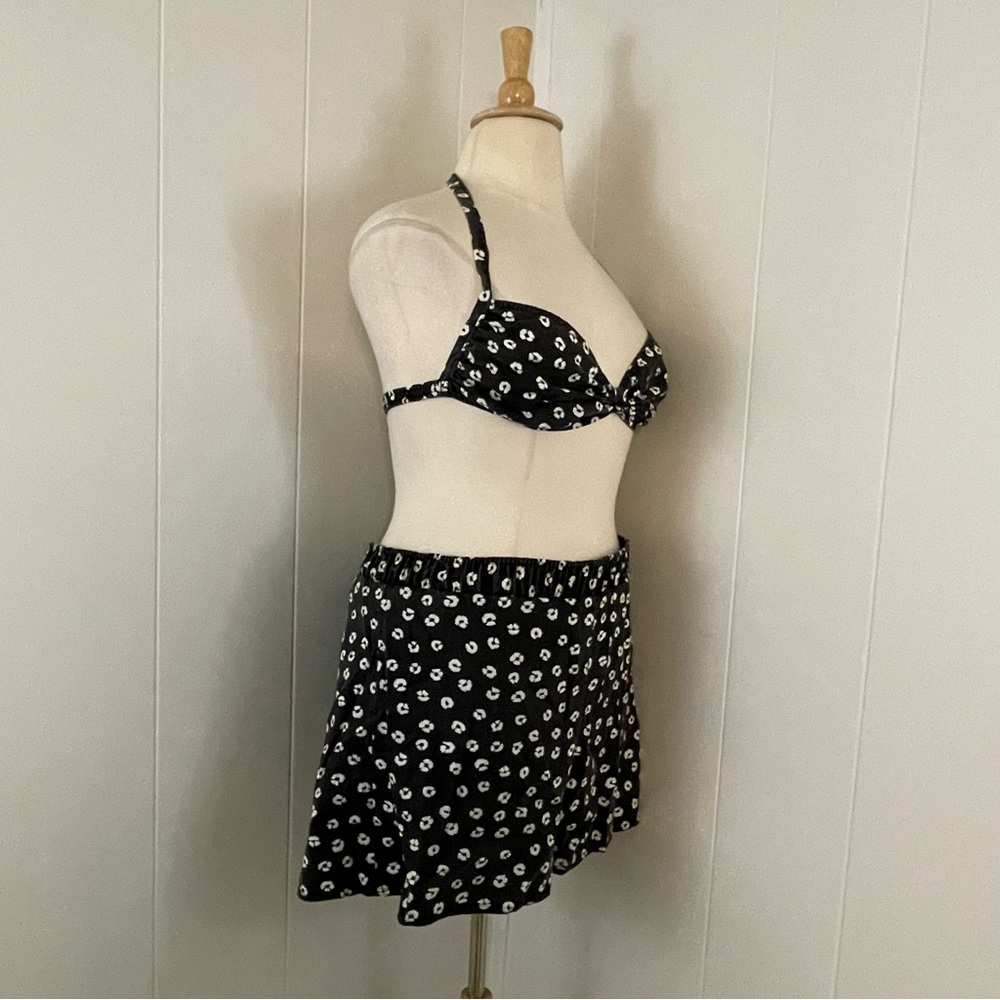 Vintage Floral Bikini Top Shorts Set Women’s XL Black White High Rise Union - Picture 4 of 15